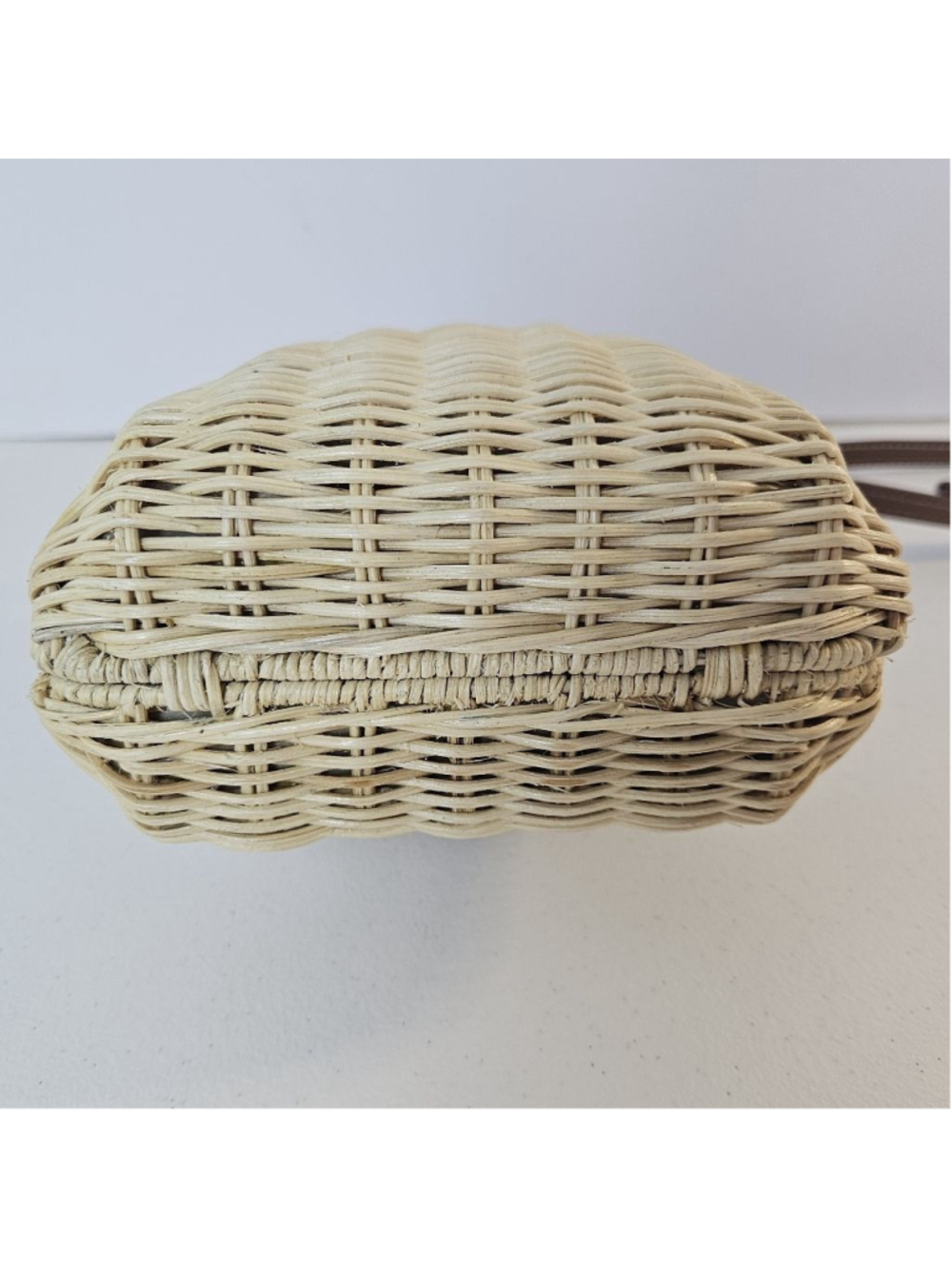 MARK & GRAHAM Wicker & Leather Buckle Crossbody Bag Small Handwoven - Picture 6 of 13
